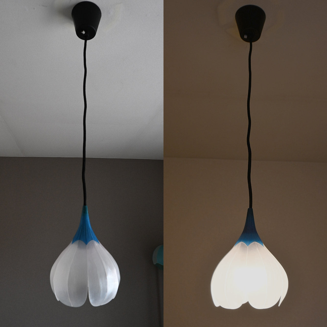 Flower-shaped pendant light, transparent blue [P01s-01]