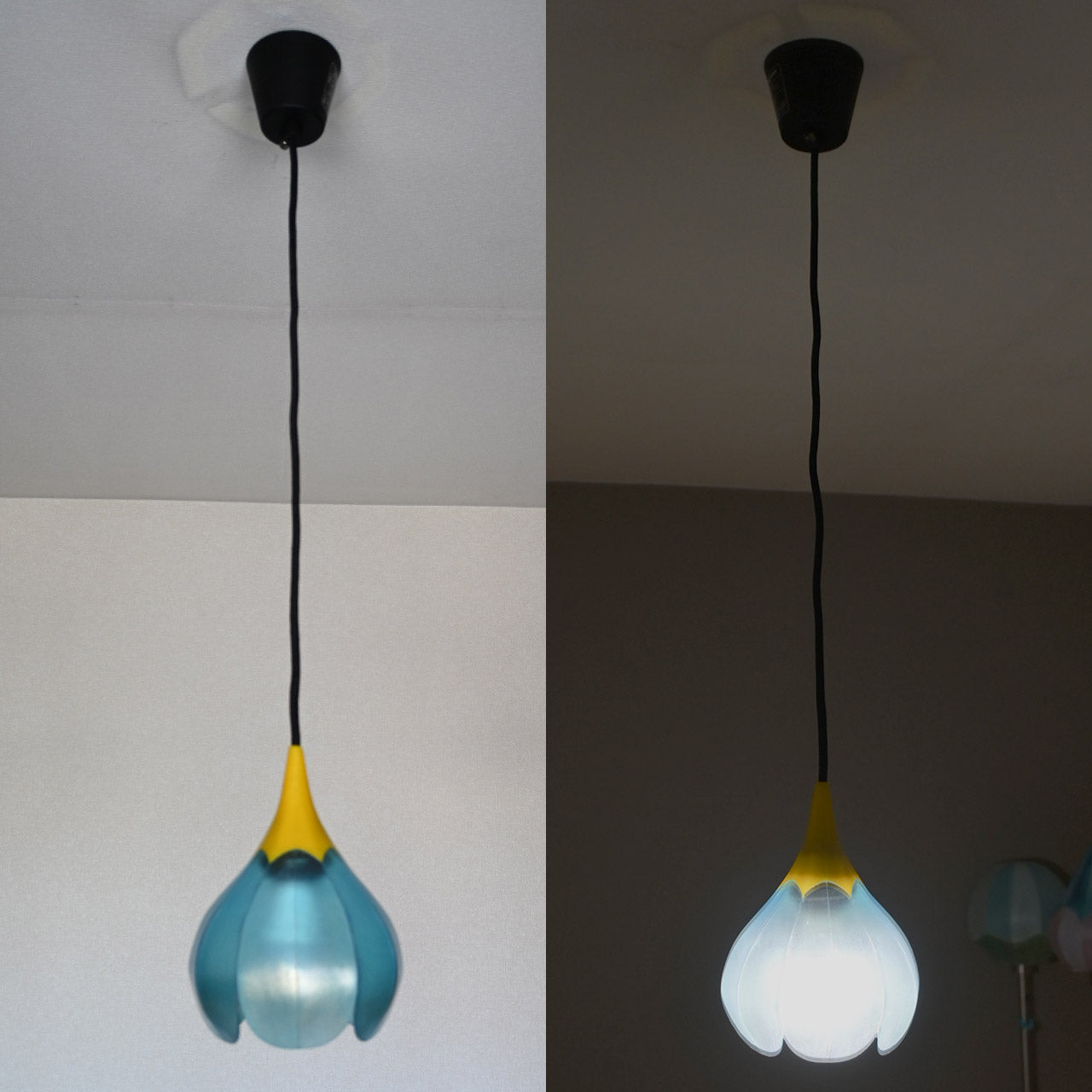 Flower-shaped pendant light, yellow, transparent, blue color [P01s-03]