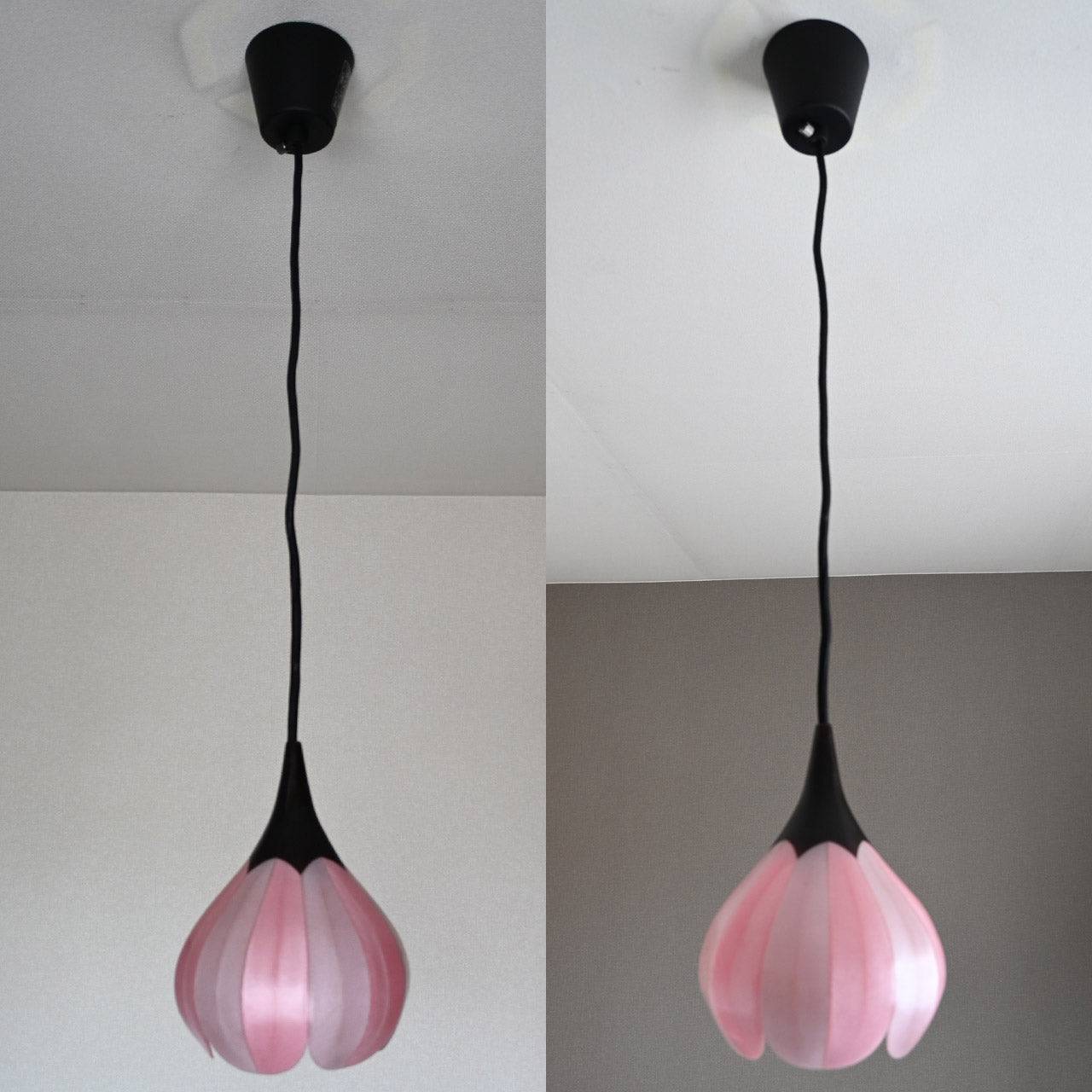 Flower-shaped pendant light in dark brown and pink stripes [P01s-04]
