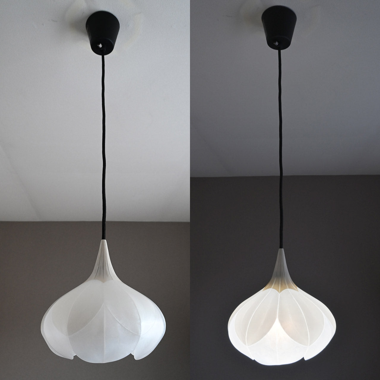 Two-tiered flower-shaped pendant light in pearl white, snow white, and clear white [P01b-04]