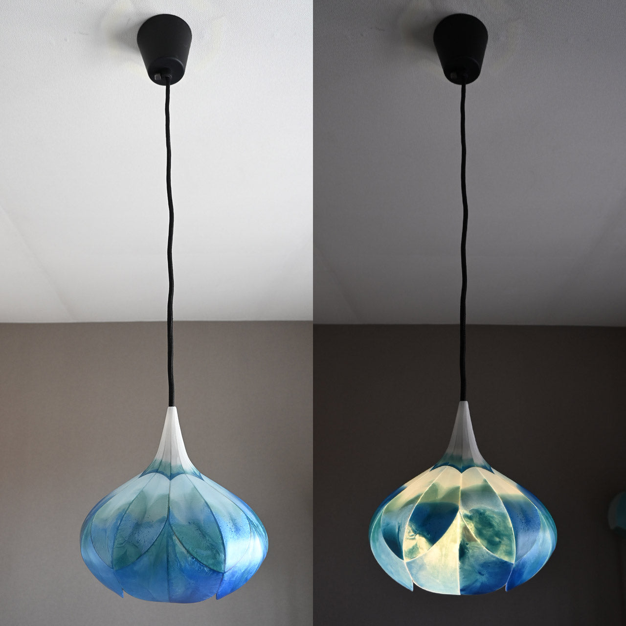 Two-tiered flower-shaped pendant light in blue and green marble colors [P01b-05]