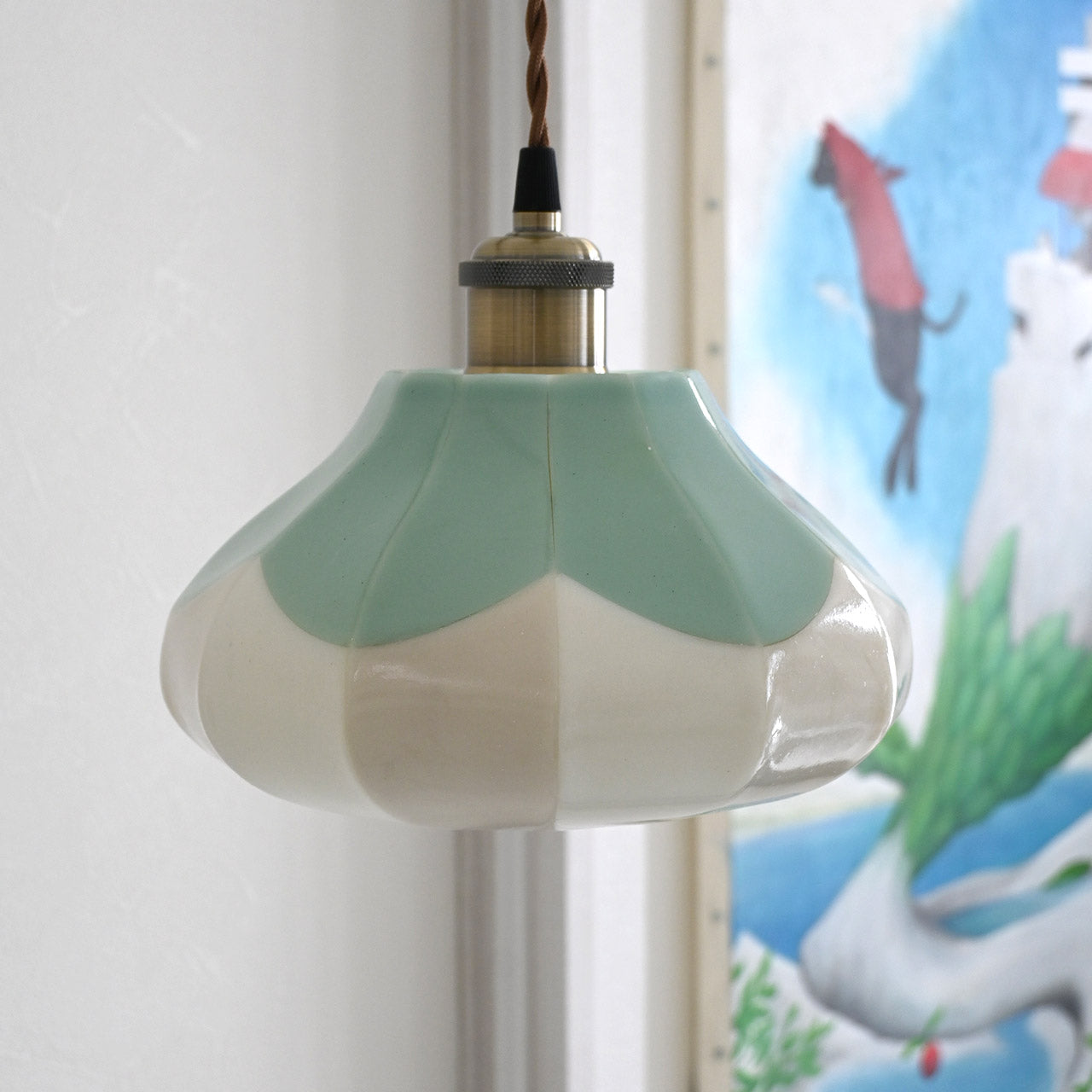 [Limited to one item] Green flower pendant lamp shade, small